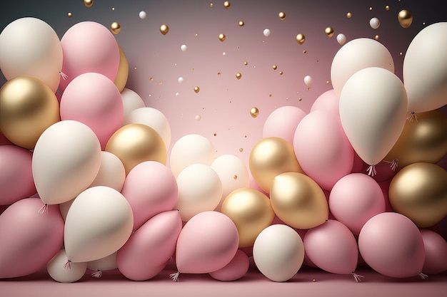 Pink golden and white Balloons Illustration AI Generative