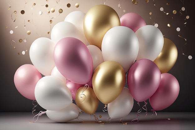 Pink golden and white Balloons Illustration AI Generative