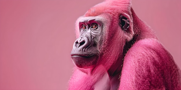 A Pink Gorilla in a Vibrant Monochromatic Setting Concept Wildlife Photography Monochrome Art Vibrant Color Palette Animal Portraits Pink Gorilla in Nature