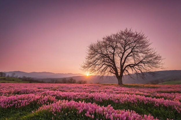 Pink gradient spring landscape