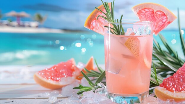 Pink grapefruit and rosemary gin cocktail served in prepared gin cocktail glass generative ai