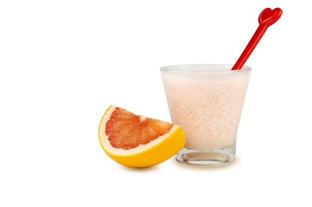 Pink grapefruit smoothie, isolated on white background with clipping paths on subjects and shadows.