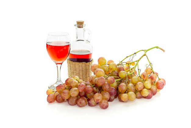 Pink grapes and wine