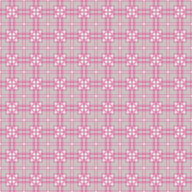 A pink and gray background with a pattern of squares and lines.