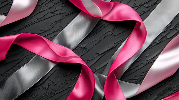 Photo pink and gray ribbons on a black background