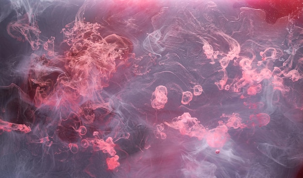 Pink gray smoke on black ink background colorful fog abstract swirling touch ocean sea acrylic paint pigment underwater