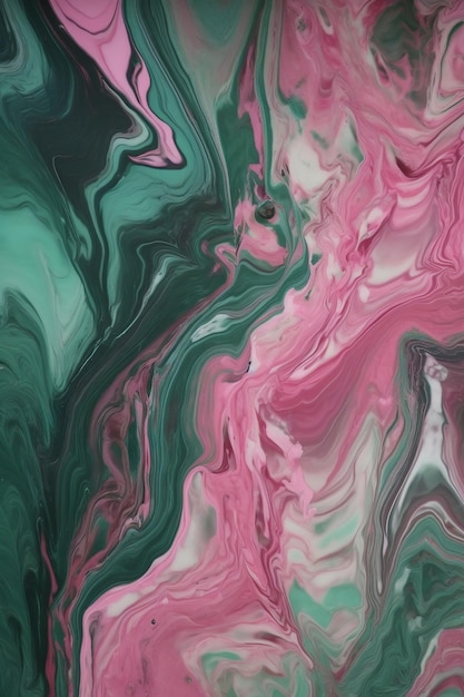 A pink and green marble painting with a pink and green marble background.