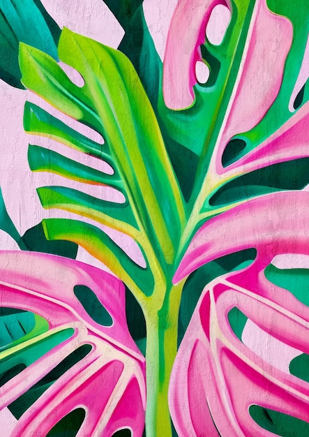 Pink and Green Monstera Tropical Plant Illustration Nature Lovers Art Print