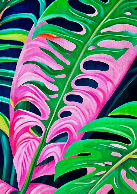 Pink and Green Monstera Tropical Plant Illustration Nature Lovers Art Print