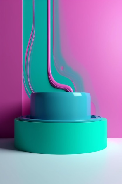 A pink and green object with a white background and a pink background.