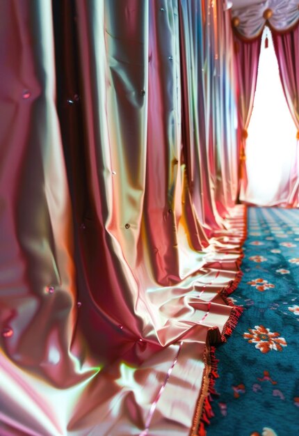 Photo pink and green satin curtains