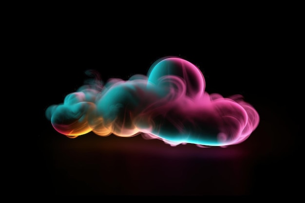 A pink and green smoke is being blown into a black background.