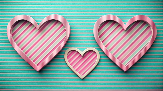 pink and green striped heart shaped paper with pink and white stripes on a striped background