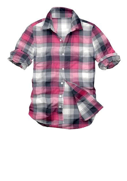 A pink and grey plaid shirt with the word baby on it.