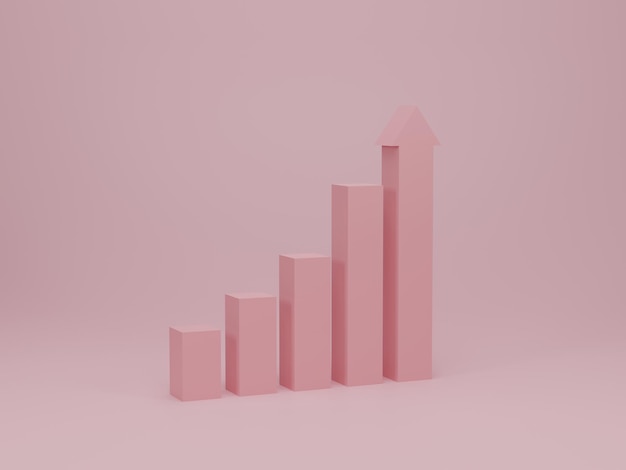 Pink growing bar graph to success process on step Growth finance and invest business concept 3d render illustration