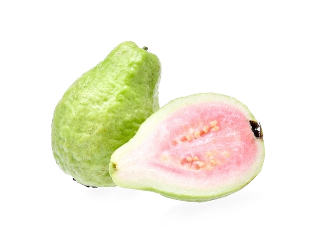 Pink guava on white background