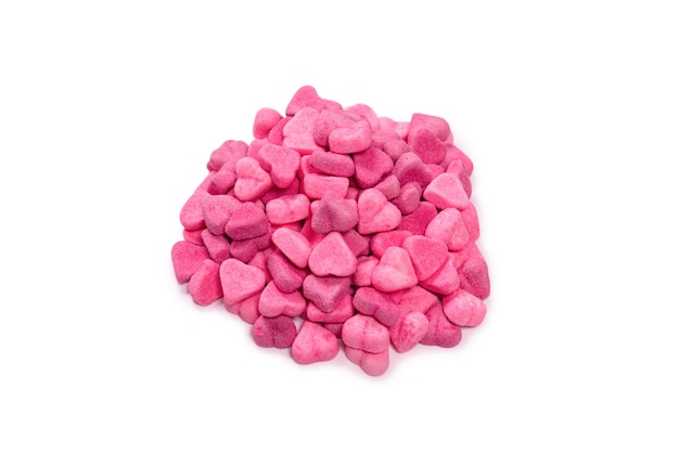 Pink gummy candies. Top view. Jelly  sweets. Isolated on a white background.