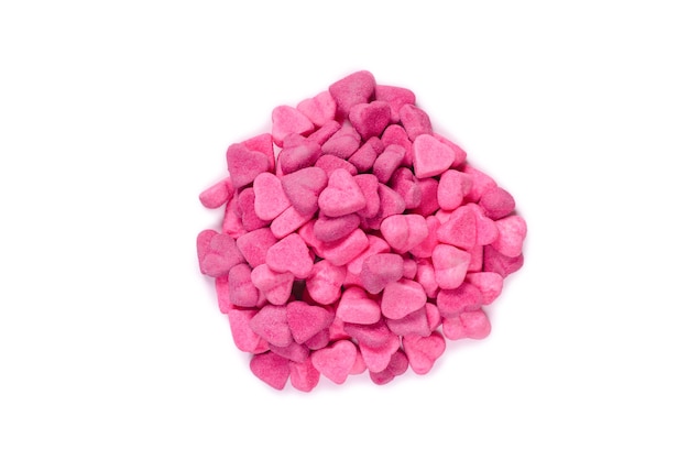 Pink gummy candies. Top view. Jelly  sweets. Isolated on a white background.