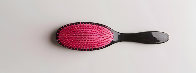 Photo pink hair brush with black handle on a white background the concept of proper hair care