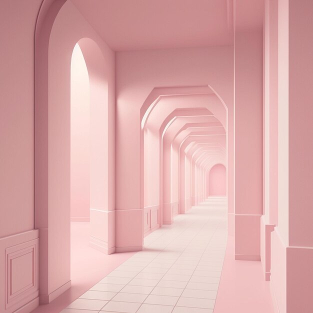 A pink hallway with a pink wall and a sign that says'the word'on it '