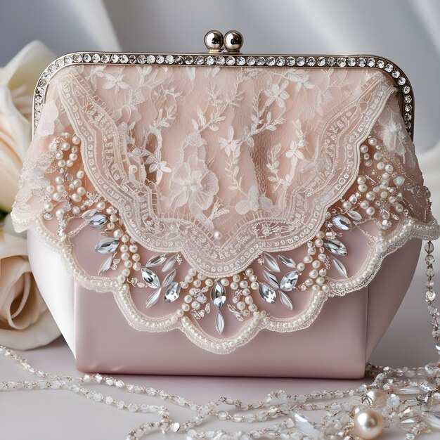 Photo a pink handbag with a white background and a silver top