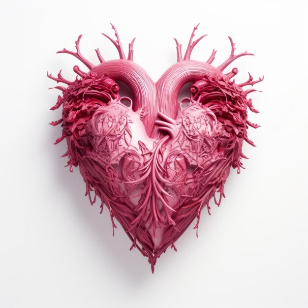 Photo pink heart sculpture surrounded by branches organic and realistic art