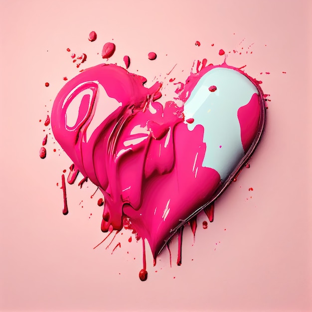 Pink heart shape on pastel and minimal pink background Valentines day and romance concept Digital art illustration theme Generative AI