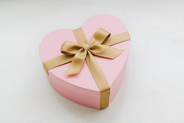 Photo pink heart shaped gift box isolated on light background