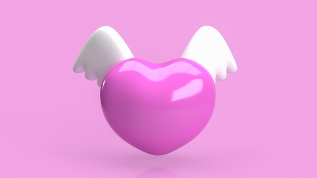 The pink heart and white wing for valentine or love concept 3d rendering