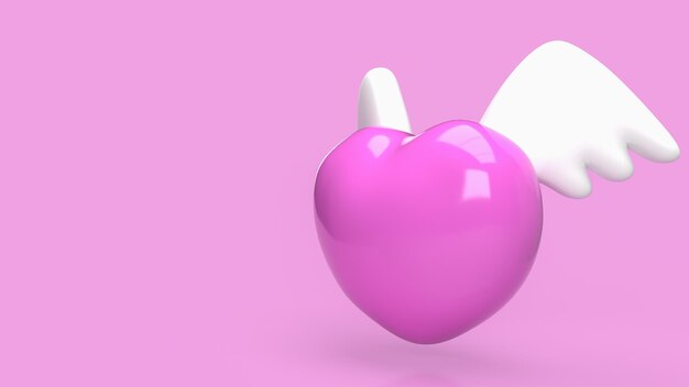 The pink heart and white wing for valentine or love concept 3d rendering