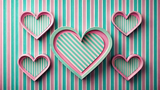 a pink heart with the letters quot i love quot on a striped background