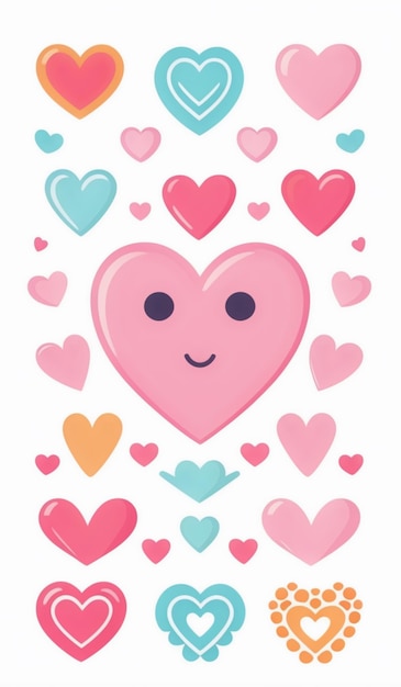 Photo a pink heart with many different colored hearts