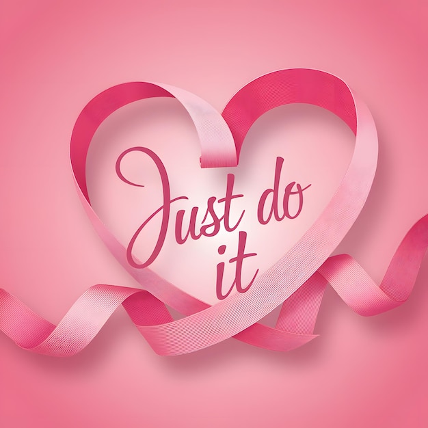 Photo a pink heart with a pink ribbon that says just do it