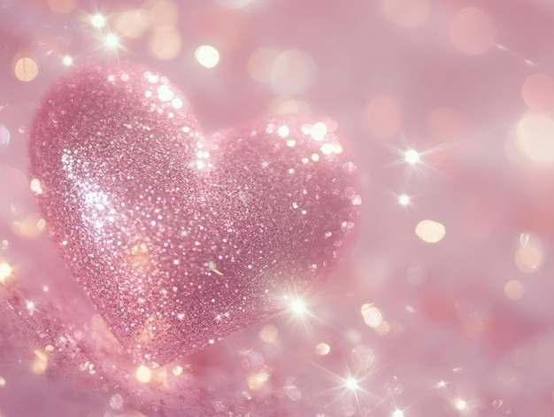 Photo pink heart with sparkling glitter on a pink background