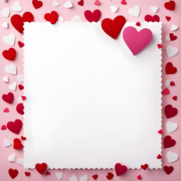 a pink heart with a white frame with hearts on it