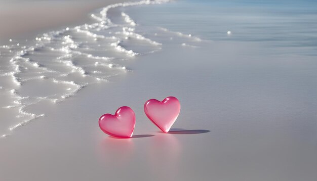 pink hearts on the beach