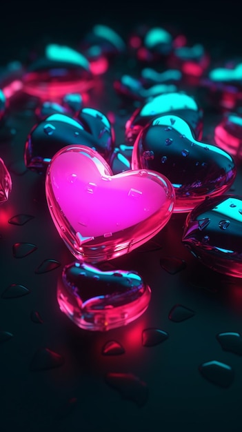 Pink hearts on a black background