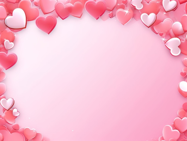 Pink hearts fly on soft pink color background border copy space Valentine day concept for design