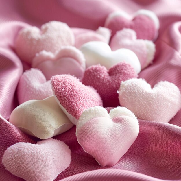 Photo pink hearts and heartshaped cake frosting