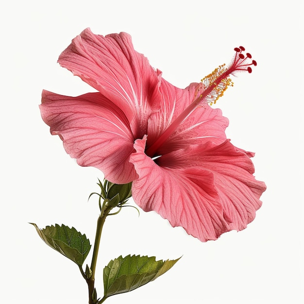 Photo a pink hibiscus flower with a red stamen