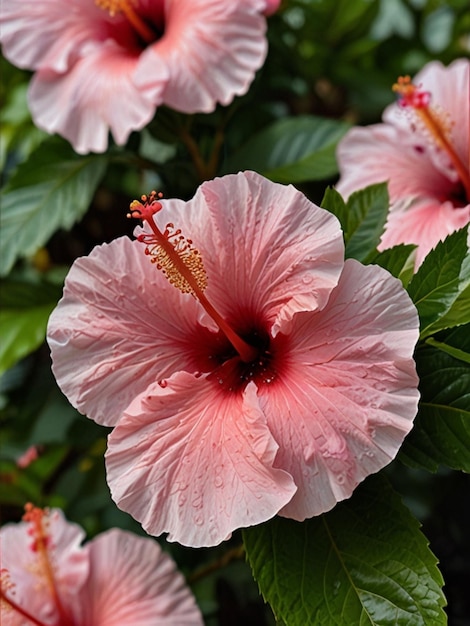 pink hibiscus rosa flower in garden