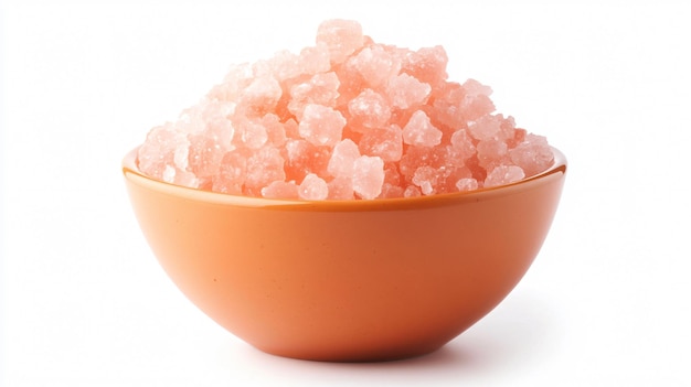 Pink Himalayan Salt in Bowl on White Background