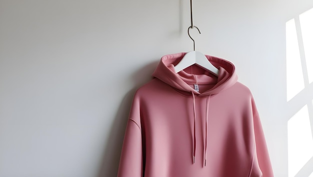 Photo a pink hoodie hanging from a hanger