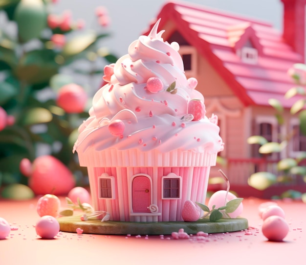 Photo pink house cupcake