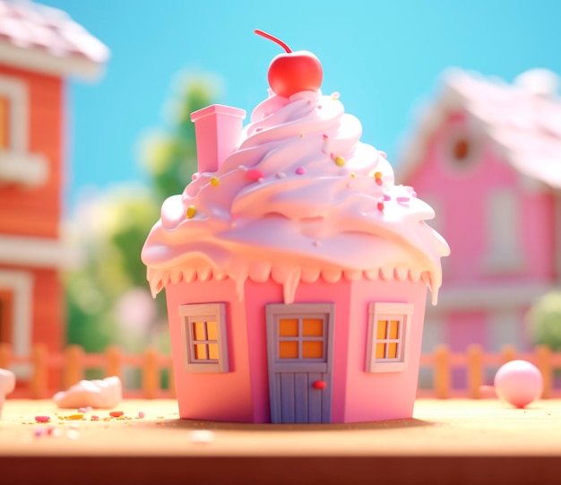 Photo pink house cupcake