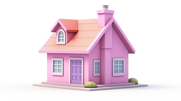 A pink house with a pink roof and a green roof.