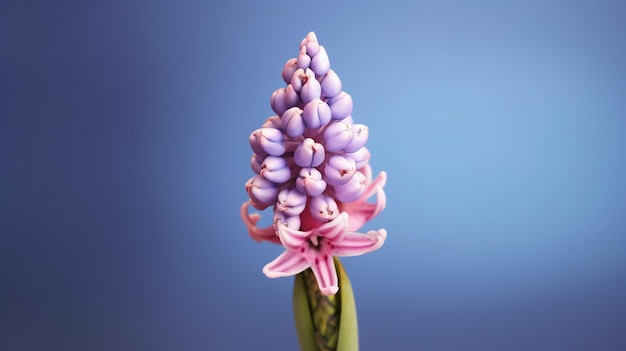 Photo a pink hyacinth flower with a blue background