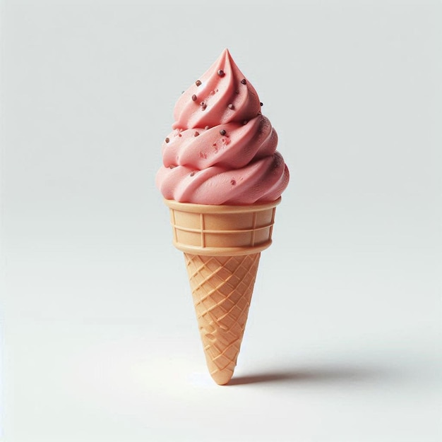 a pink ice cream cone with pink icing on it