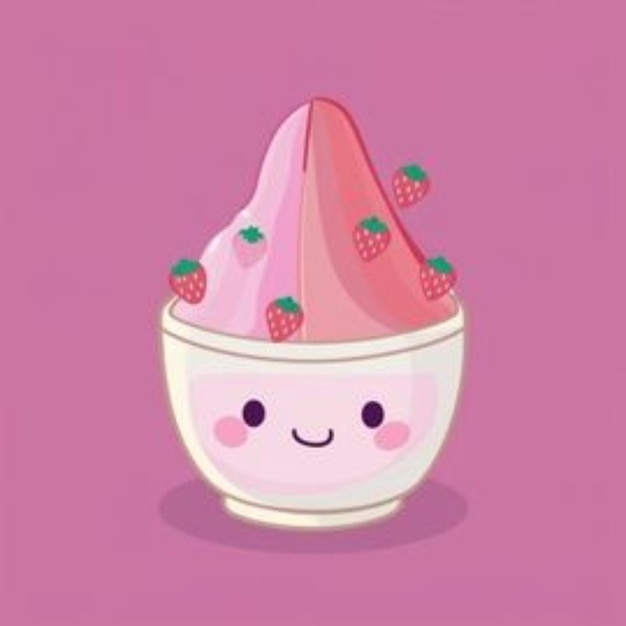 a pink ice cream cone with strawberries on it