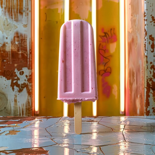 Photo a pink ice cream stick is on a table